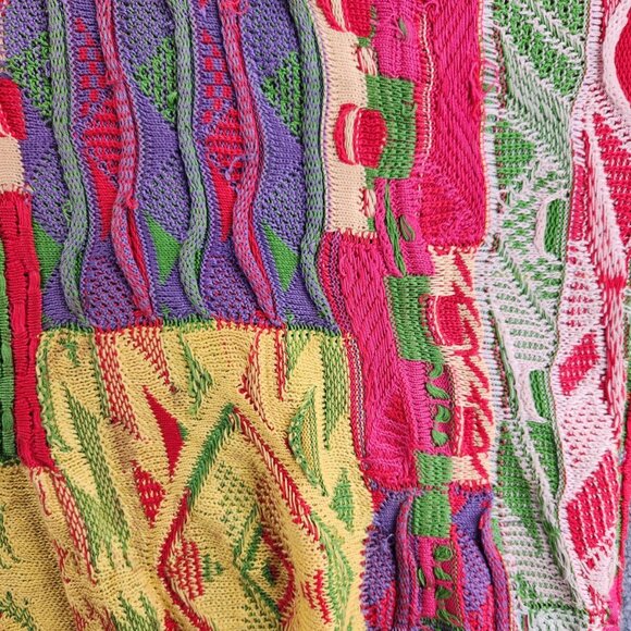 COOGI Australia Short Sleeve Sweater Knit Intricate Colorful Large Patchwork Art - Picture 4 of 16